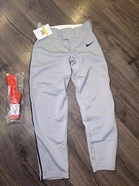 Nike Kids Light Gray Baseball Pants with Navy Stripe